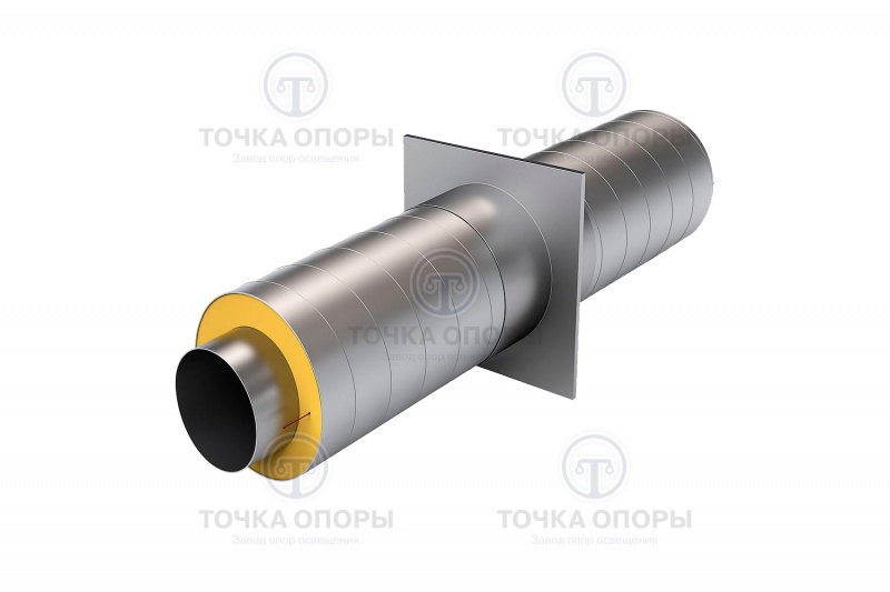 Неподвижная опора трубопроводов в ППУ изоляции с оцинкованной (ОЦ) оболочкой с металлической заглушкой изоляции и выводом кабеля 